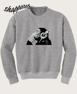 Banksy Monkey Met Glitter Hoofdtelefoon Sweatshirt