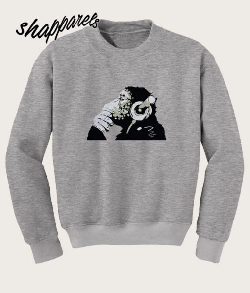 Banksy Monkey Met Glitter Hoofdtelefoon Sweatshirt