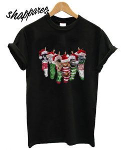 Cute Sleepy Santa Kittens in Christmas Socks T shirt