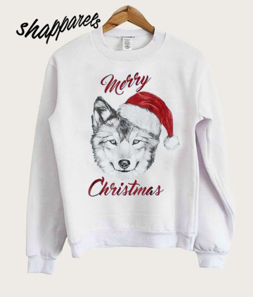 Merry Christmas Head Wolf Santa Sweatshirt