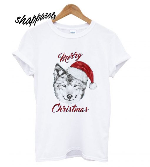 Merry Christmas Head Wolf Santa T shirt