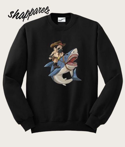 Cowboy Pug Riding Shark Sweatshirt