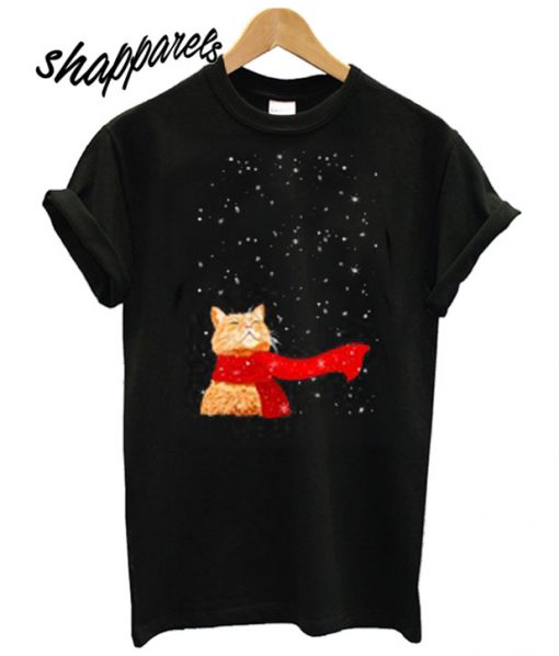 Cute Cat And Starry Night Christmas T Shirt