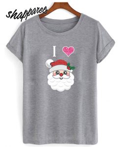 I Love Santa Christmas Pink Heart Emoji T shirt