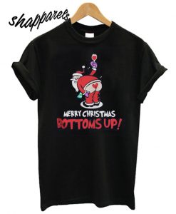 Santa Claus Wine Merry Christmas Bottoms Up T shirt