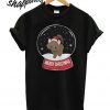 Black Cat Merry Christmas Snowball T shirt