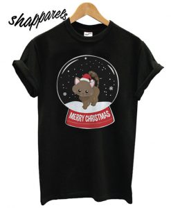 Black Cat Merry Christmas Snowball T shirt