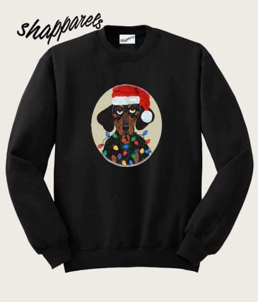 Dachshund Santa Tangled In Christmas Lights Sweatshirt