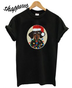 Dachshund Santa Tangled In Christmas Lights T shirt