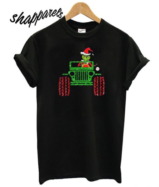 Glitter Grinch Drive Jeep Christmas T shirt