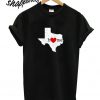 Texas Home Distressed TX Map with Red Love Heart T shirt