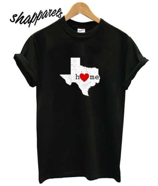 Texas Home Distressed TX Map with Red Love Heart T shirt
