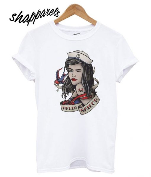 Hello Sailor Pin Up Girl T shirt