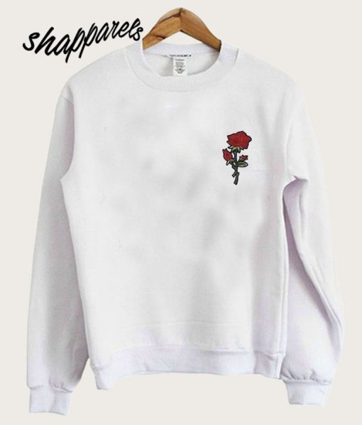 Rose Embroidered Patch Cut Out Ripped Sweatshirt