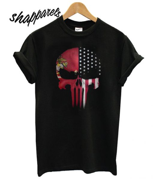 USA Flag American Skull Punisher Veteran Army Marine T shirt