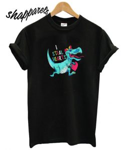 Valentines day dinosaur I steal hearts T shirt