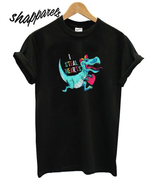 Valentines day dinosaur I steal hearts T shirt
