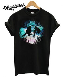 Black Cat Holding Forest Starry Night Version T shirt