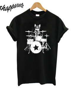 Punk Rockstar Kitten Kitty Cat Drummer Playing Drums T-Shirt