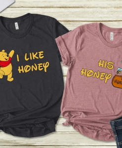 Valentine Pooh Bear Couple I Like Honey His Honey Honeymoon T Shirt AL