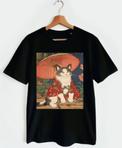 Adorable Geisha Cat With Parasol T-shirt